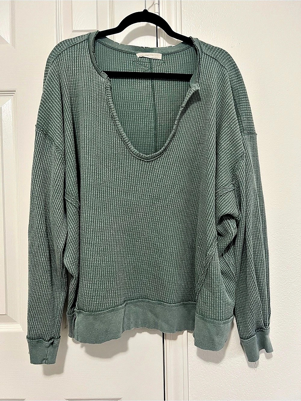 Free People Oversized Thermal Waffle Knit Top in Green Size L
